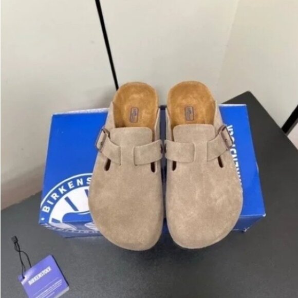 Birkenstock Boston taupe suede mule clogs - Picture 1 of 7